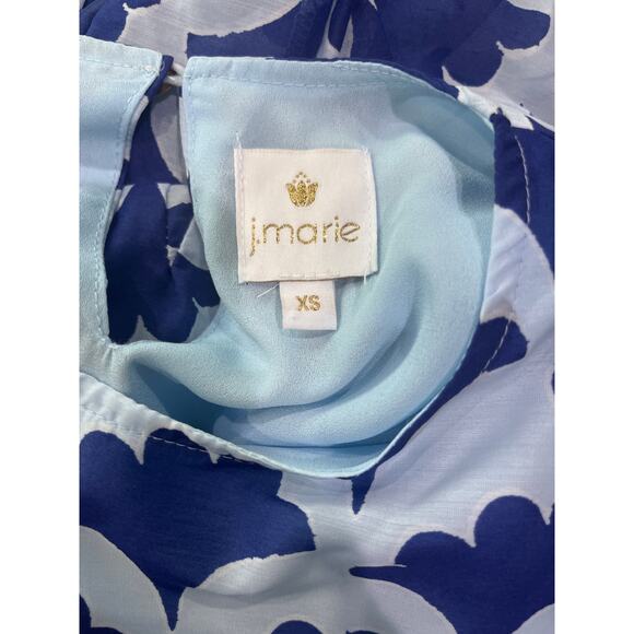 NWT J. Marie Luna Rope Belted Blue mini Dress Ginkgo Leaf Print Sz XS - Picture 3 of 6